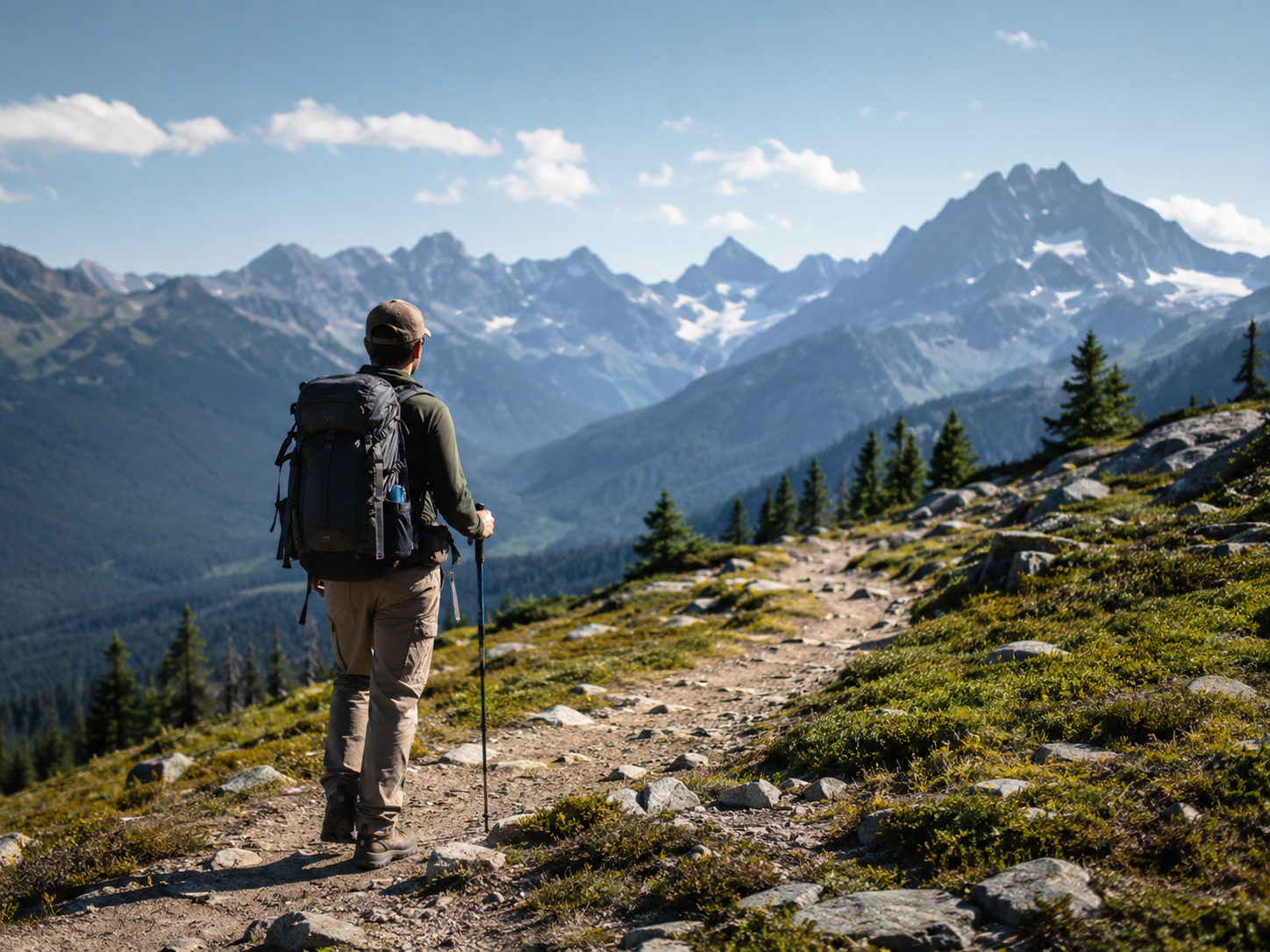 Person hiking alone on a mountain trail